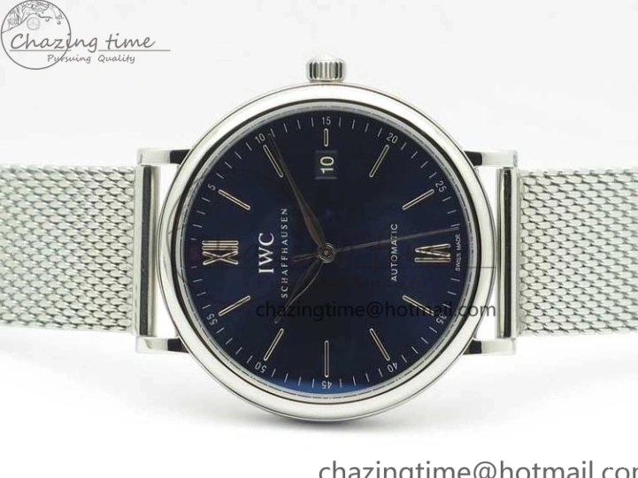 MIROTIME 0307 Portofino IW356501 SS V3 MK 1:1 Best Edition Blue Dial On SS Mesh Bracelet MIYOTA Timeless 7194